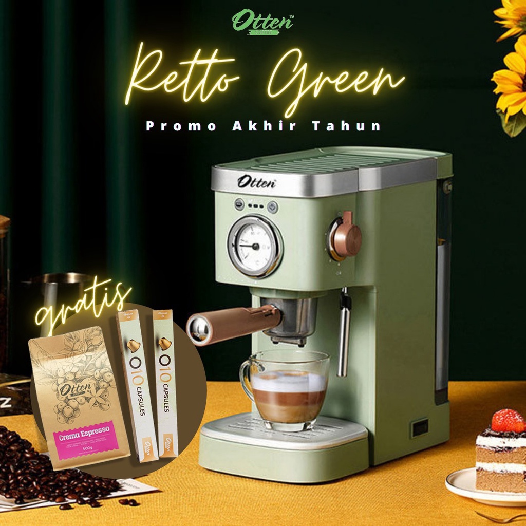 Otten - Mesin Kopi Espresso 15 Bar (Retto Green) Gratis Kopi dan Kapsul-0