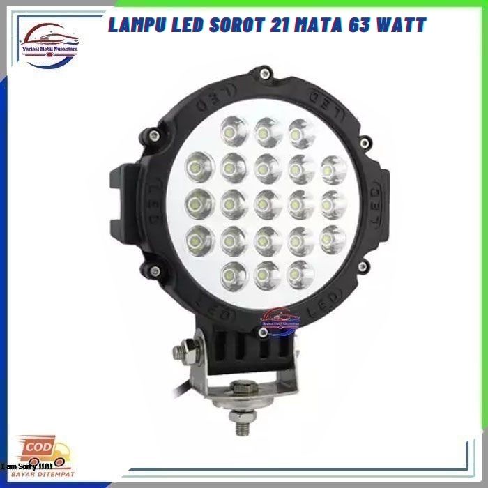 Lampu Led Sorot Putih Kabut Depan Bulat 21 Mata 63 Watt Variasi Mobil Truk Trcuk 12-24 Volt