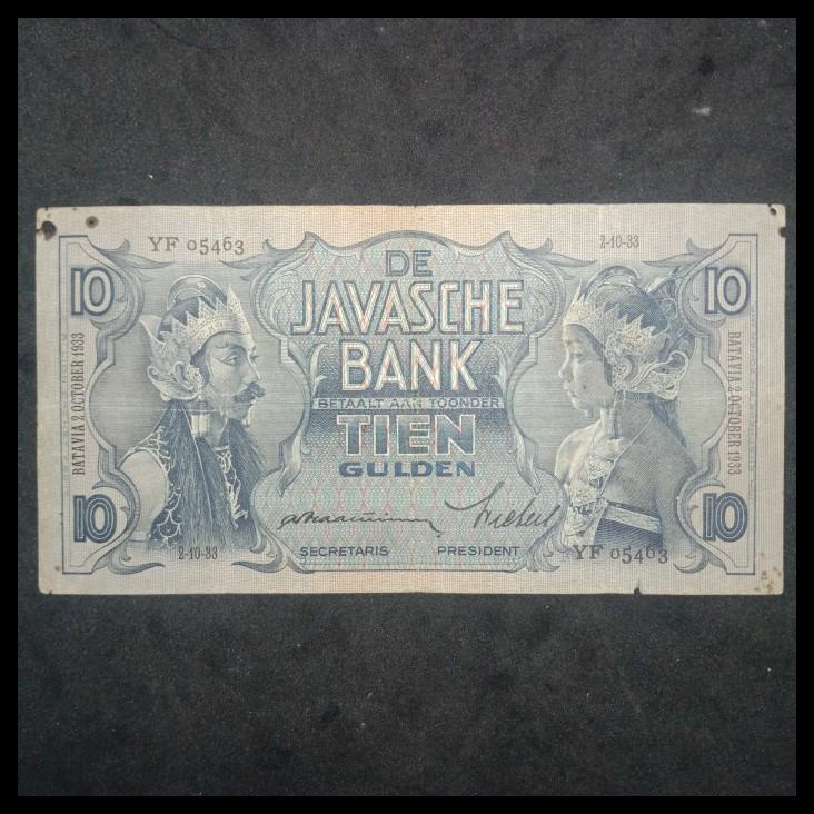 Uang Kuno Kertas Indonesia 10 Gulden Wayang Tahun 1933 Jb28