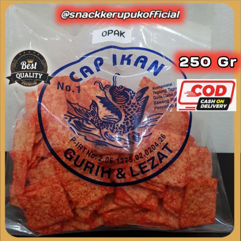 

Snack Kerupuk Model Opak Cap Ikan Keripik Pedas Balado 250 Gr