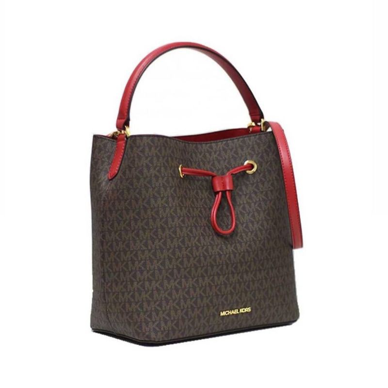 MK Suri Large Bucket Messenger Crossbody Sign Brown Red