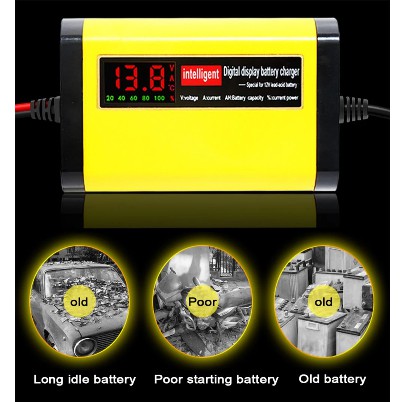 New 12V 2A Cas Aki LED Display 220V Smart Fast Charger Aki 12V untuk 7AH 12AH 14AH 20AH