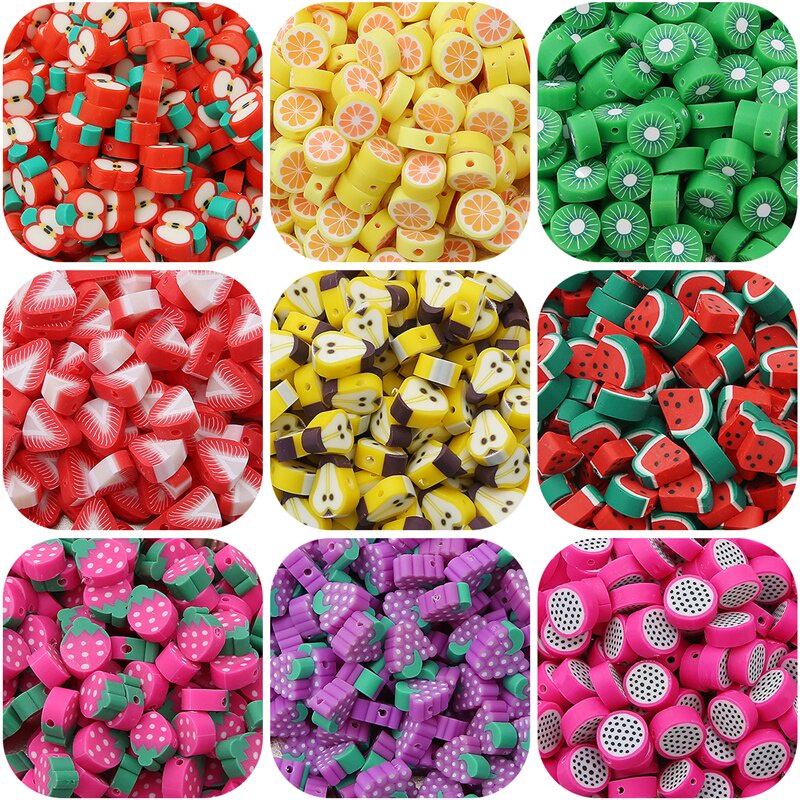 30Pcs Manik-Manik Spacer Polymer Clay Bentuk Buah / Hewan Warna Campur Untuk Membuat Perhiasan