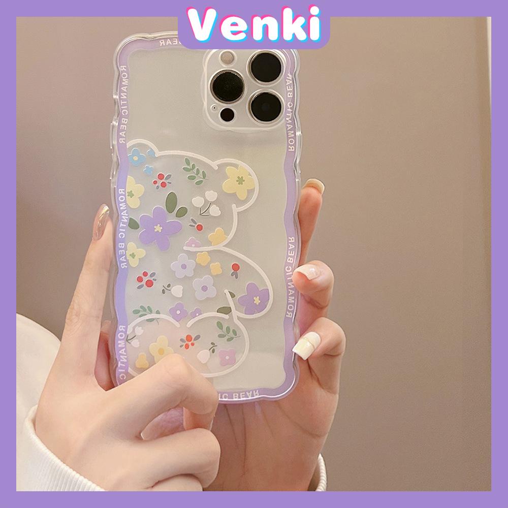 iPhone Case Silicone Soft Case Clear Case Wave Non-Slip Shockproof Camera Full Coverage Protection Purple Flower Bear For iPhone 13 Pro Max iPhone 12 Pro Max iPhone 11 iPhone 7Plus