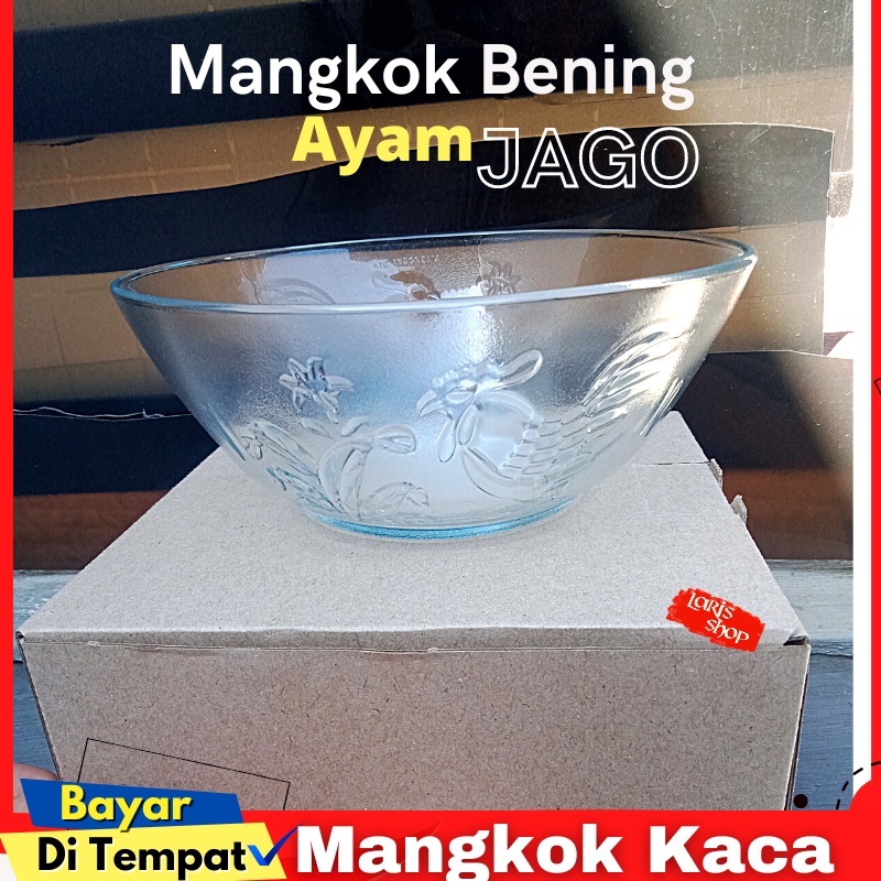 Mangkok Mangkuk Kaca Beling Bakso Mie ayam Bening Motif Ayam Jago