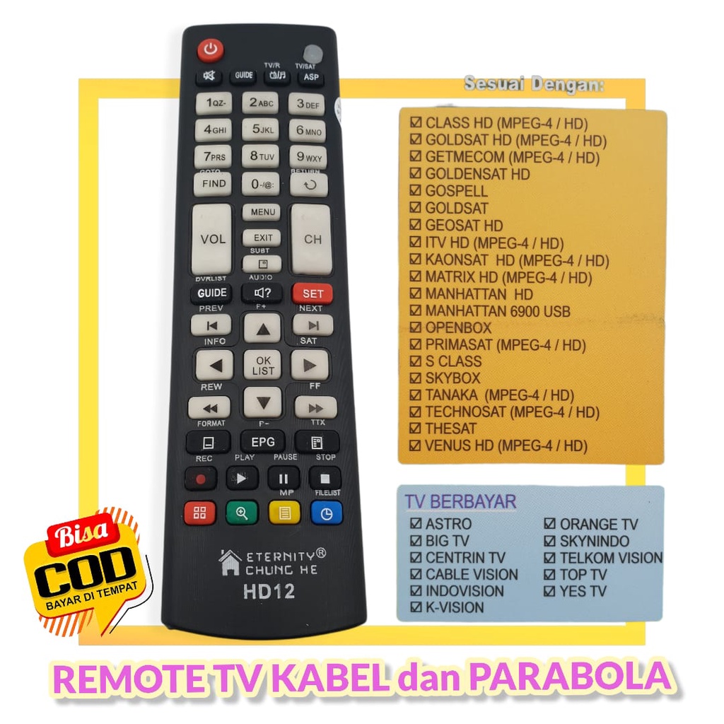 Remote Receiver TV Parabola Multi Universal/Remote Parabola  Universal HD12/ Indovision/ Top TV/ Skynindo/Venus/Matrix/ Goldsat/Remot/Remote Parabola GOLDSAT Hd/Gatmecom Hd/Geosat MULTI/Universal