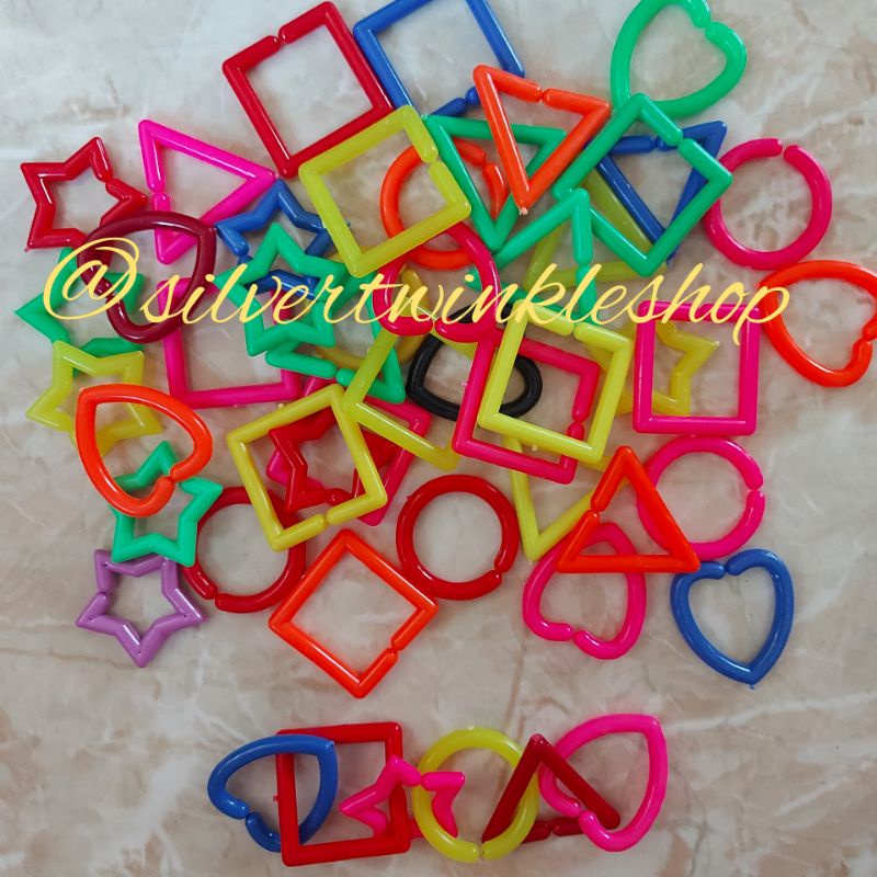 Mainan edukasi meronce bentuk geometri 100pc 100pcs / sensory play montessori  merangkai rantai segi