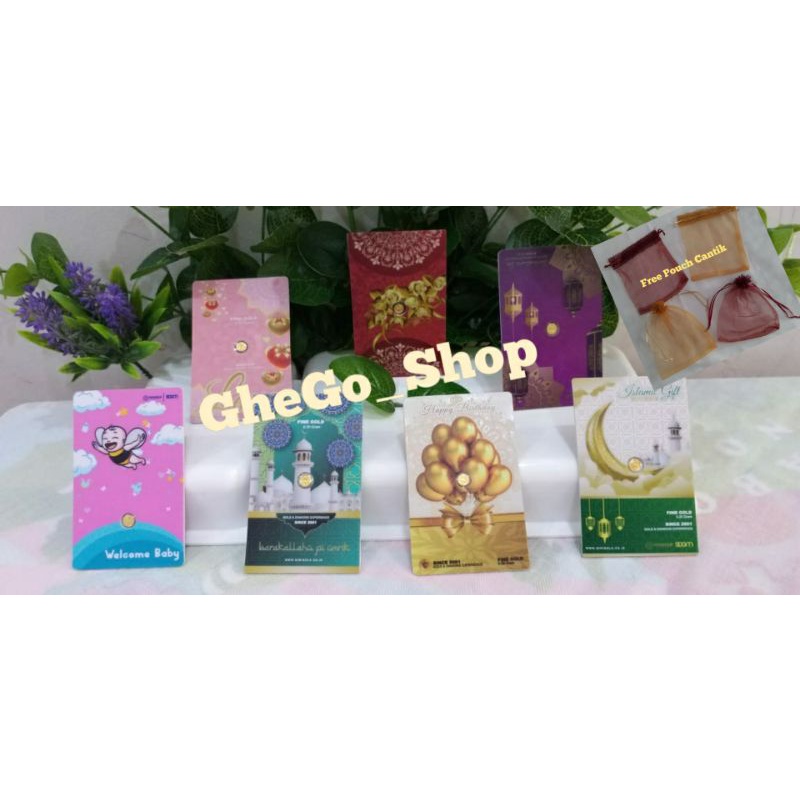 Minigold Mini Gold 0,1 gr gram Emas Mini 24 karat Logam Mulia LM Gift Series Happy Birthday Wedding 