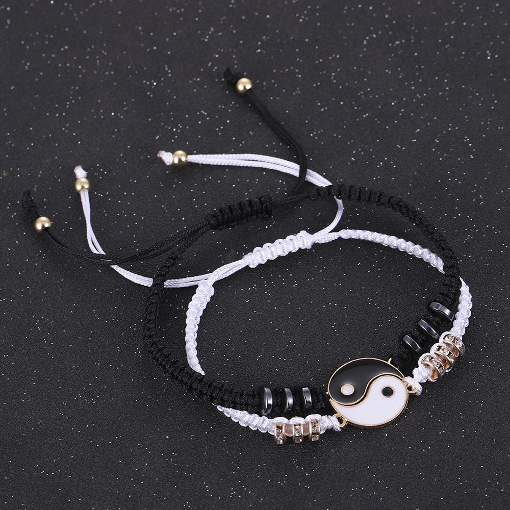 2Pcs Set Gelang Tali Magnet Pria Wanita Teman Pasangan Gadis Hitam Couple