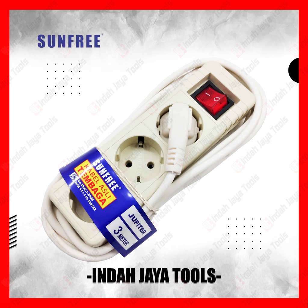 SUNFREE JUPITER 33 Stop Kontak 3 Lubang Kabel 3 M Colokan Listrik