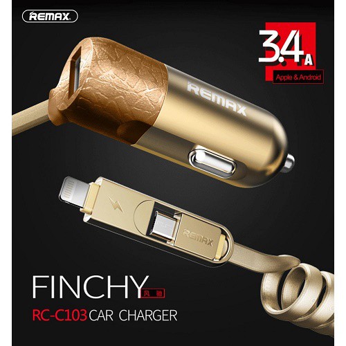 Remax Finchy 3.1A Car Charger with 2in1 Cable RCC 103 100% Original