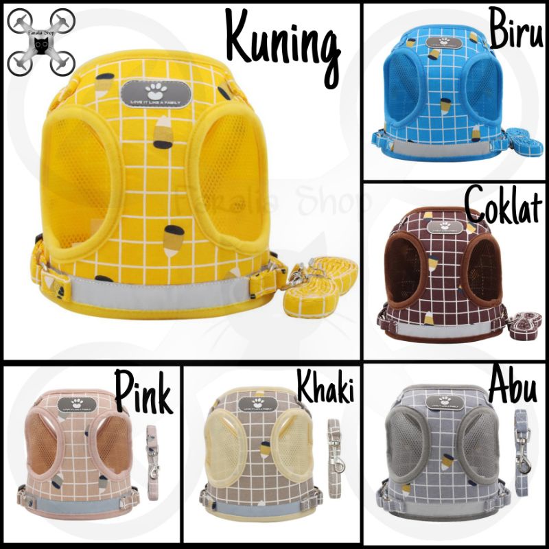 Harness Jaket Kucing Anjing Tali Tuntun Cat Dog  Pastel Glow in the Dark Pastel