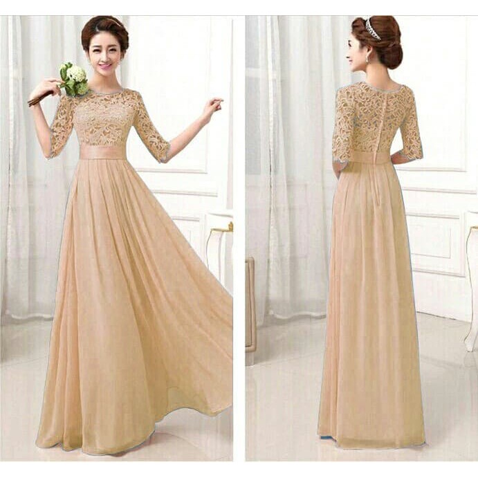 Ready          [DRESS JULIAN COKSU SL] Dress wanita brukat coklat susu
