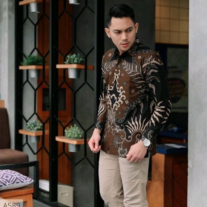 KENZO Kemeja Batik Pria Anyar Casual Lengan Panjang Modern Modis Soloan Batik Pria Kantor Big Size M L XL XXL Batik Pria Kantor