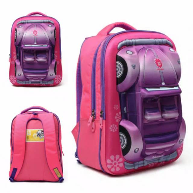 tas ransel anak lucu unik 4D karakter mobil vw beetle convertible  - Cannon  untuk sekolah TK - SD