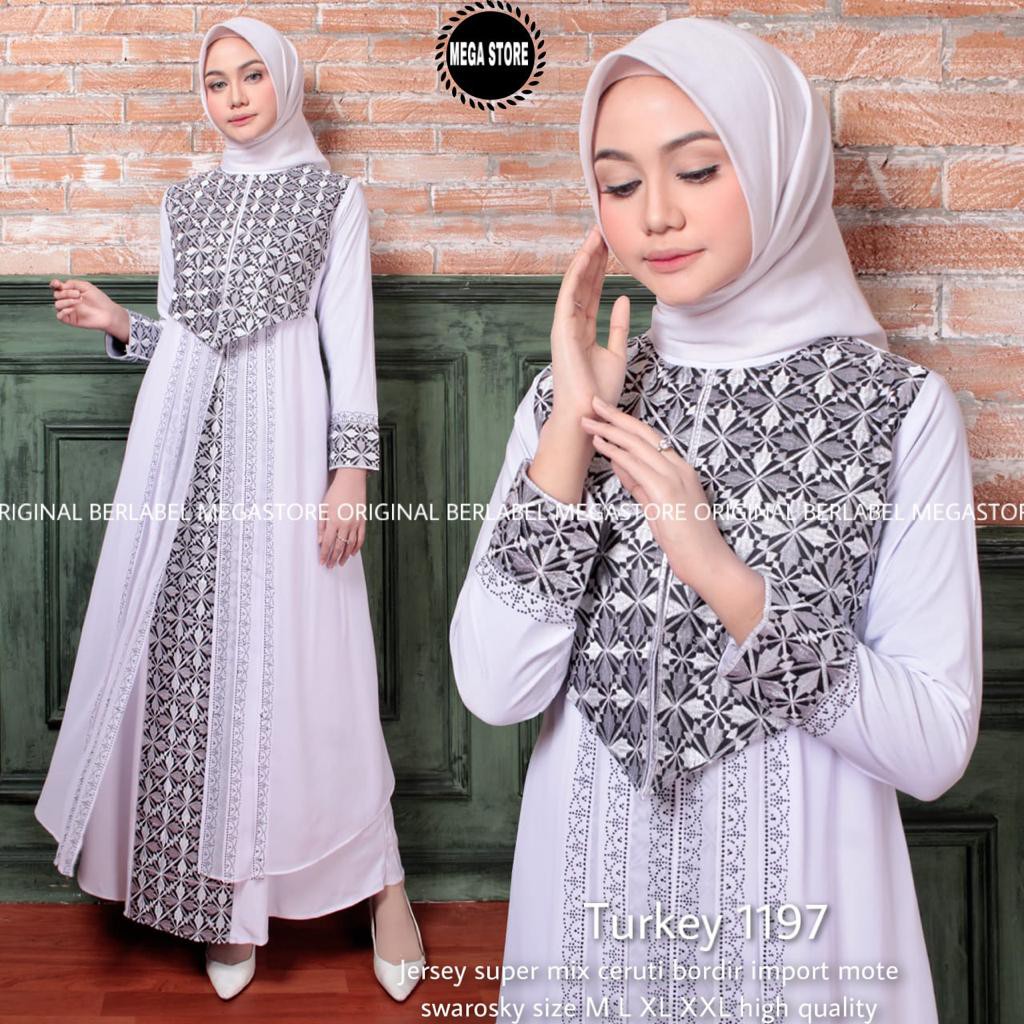 OK - ABAYA TURKEY PUTIH MEWAH MOTIF BORDIR | ABAYA TURKEY MEWAH | ABAYA TURKEY BORDIR | TURKEY 1197