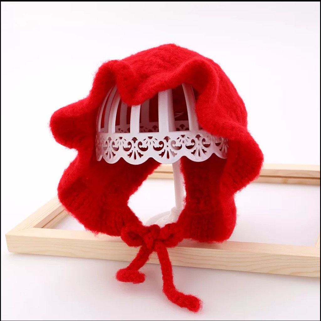 Topi Kupluk Anak Bayi  Bonnet Model Ruffle fashion Baby Hat Kupluk Anak Lucu  Ruffle  Usia 0-3Tahun.-⏩ Ruffle merah