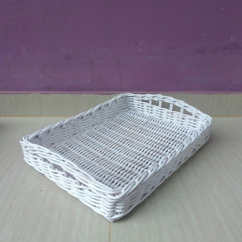 Keranjang rotan buah persegi snack/toples/buah/parcel 40x30x7 cm