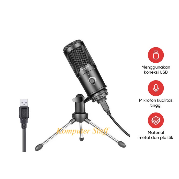 Microphone Condenser USB Mikrofon with Stand Koneksi USB