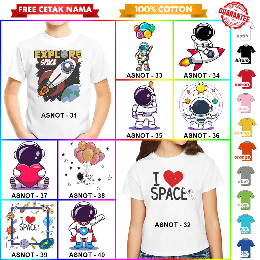 [FREE NAMA!!] Baju Kaos COUPLE  ANAK DAN DEWASA ASTRONOT BANYAK MOTIF