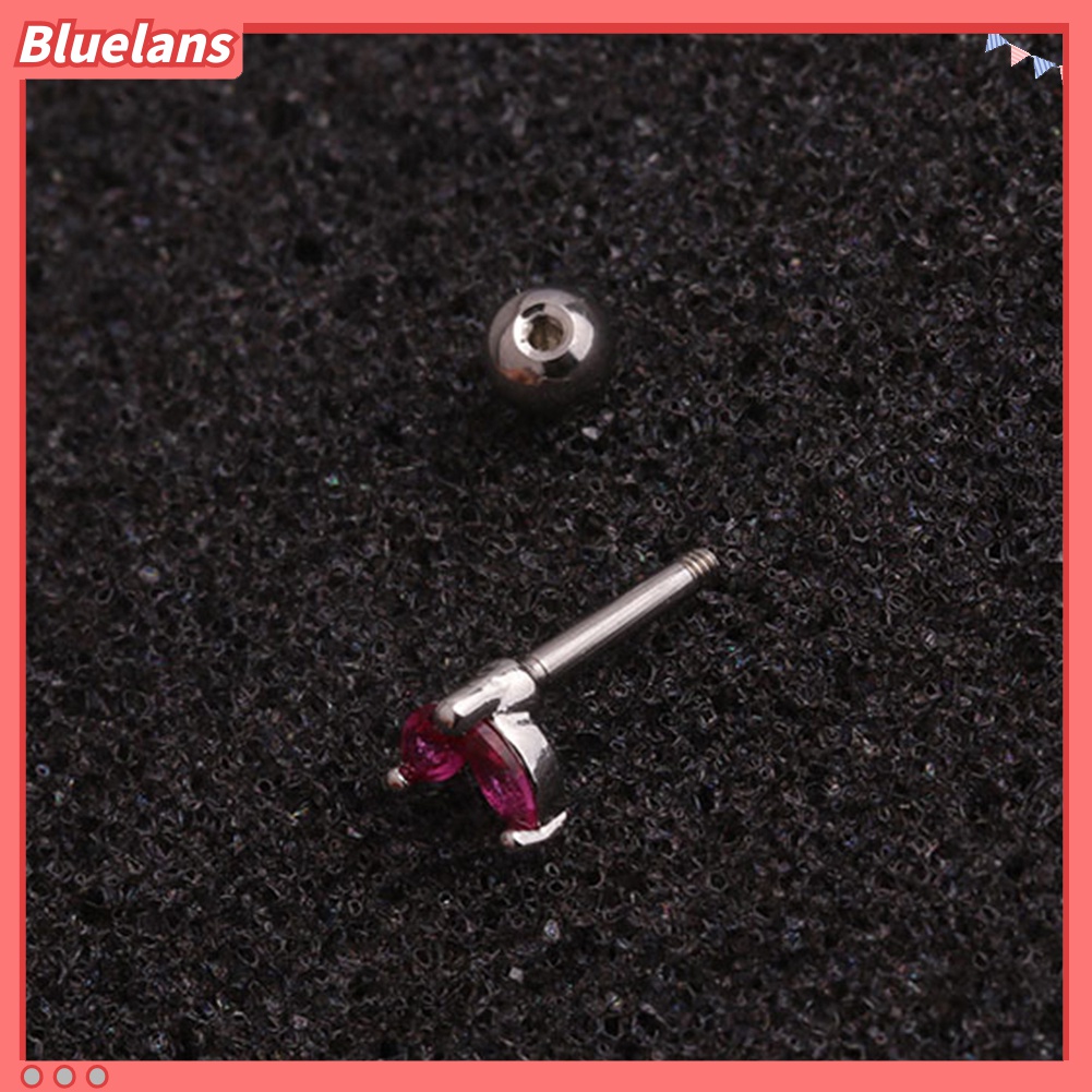 1pc Anting Stud Bentuk Daun Barbel Bahan Cubic Zirconia Untuk Wanita