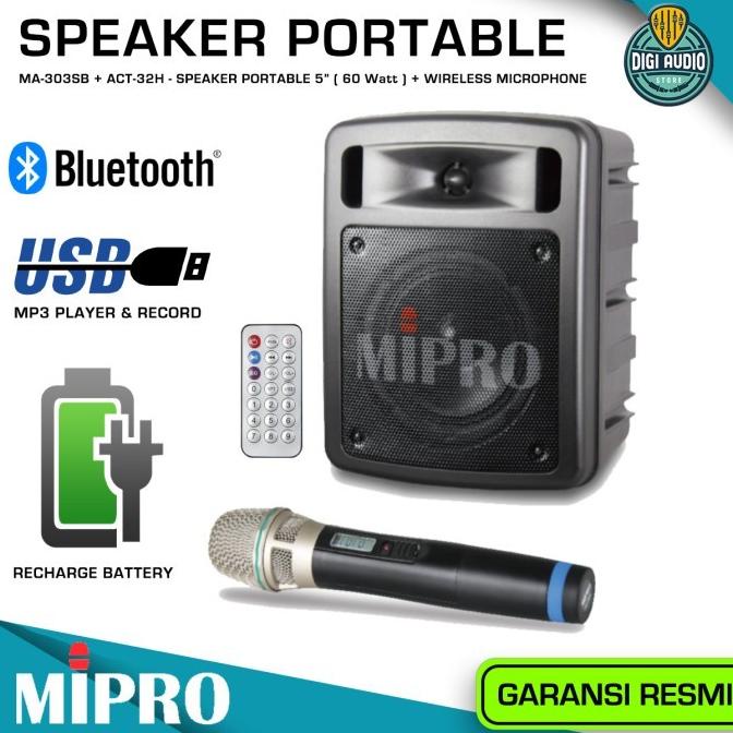 SPEAKER PORTABLE BLUETOOTH MIC WIRELESS MICROPHONE MIPRO MA303SB ACT32 SDF651651E