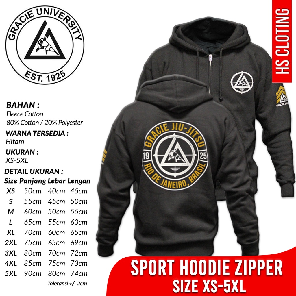 Jaket XS-5XL GRACIE UNIVERSITY Sniper MMA UFC BJJ Brazilian Jiujitsu Martial Art Hoodie Zipper Bahan