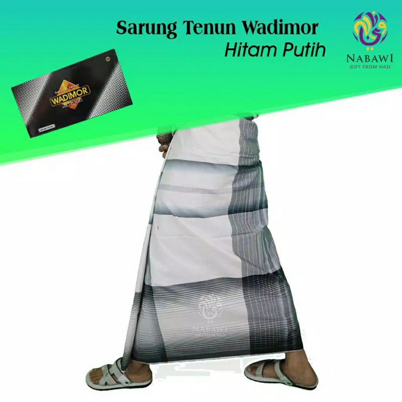 Sarung WADIMOR Motif Hitam Putih Black White HP - Kain Tenun Dewasa Pria Laki Santri Murah Bisa COD