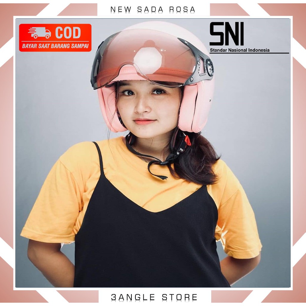 Helm Bogo Wanita Hijab Retro SNI Warna Pastel Terbaru RIMC New Sada Rosa Bonus Kaca Pilot Smoke