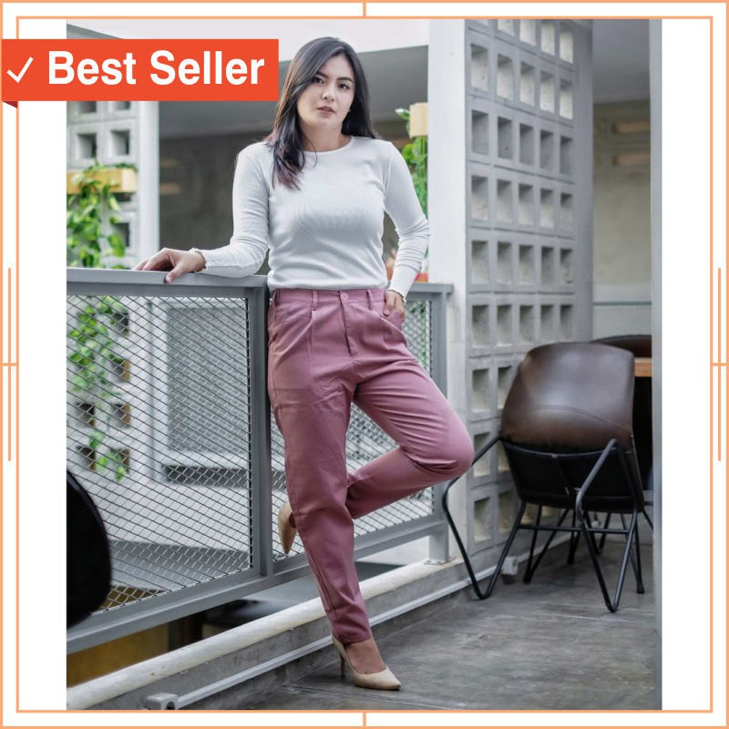 PROMO CEPAT KIRIM CELANA WANITA MODERN ORI / DUSTY PINK BAGGY PANTS PREMIUM AMERICAN DRILL IMPOR