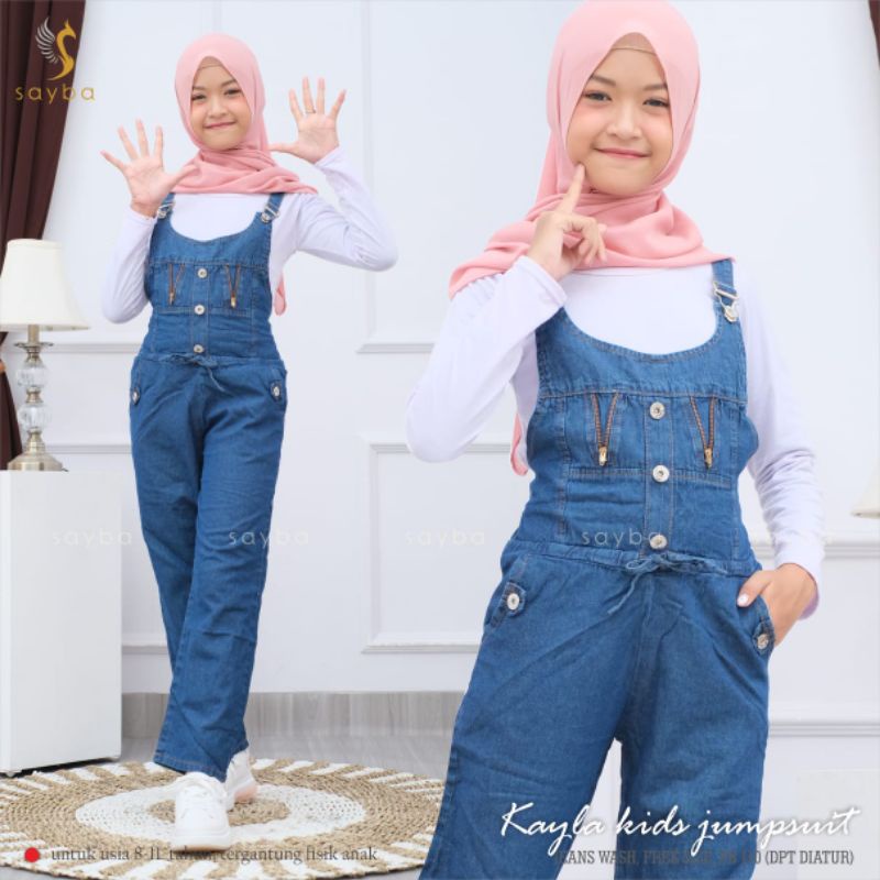 Kayla kids jumpsuit/jumpsuit remaja 8-11th/jumpsuit jeans remaja/overall remaja/celana kodok jeans r