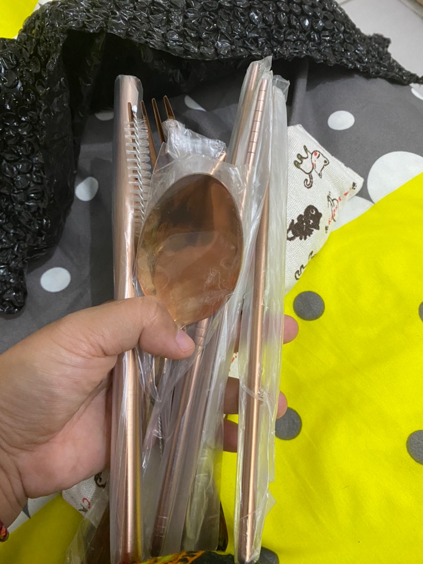 Cutlery Set Travel Sendok Garpu Sumpit Sedotan Warna Pouch Lipat