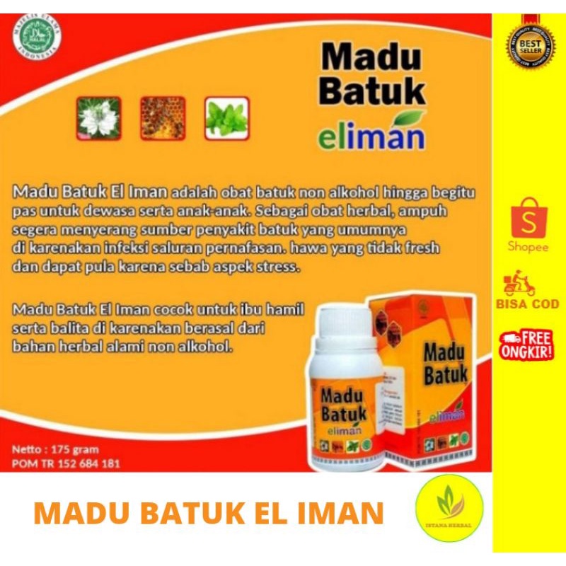 

MADU BATUK EL IMAN 165gr 100% HERBAL ALAMI/MENGOBATI BATUK/FLU/DEMAM/ORIGINAL/TERLARIS