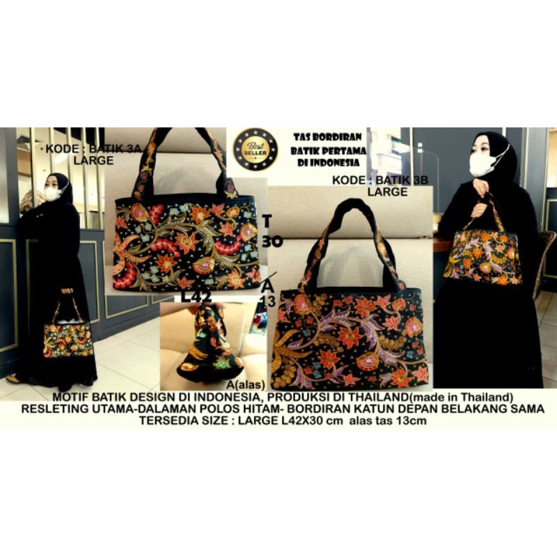Tas bordir Thailand motif batik Indonesia size besar oleh-oleh souvenir Bangkok Indonesia