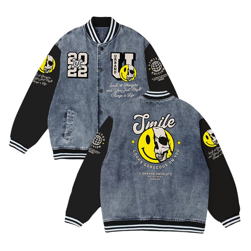 Dhozen Jaket Varsity Denim Bordir