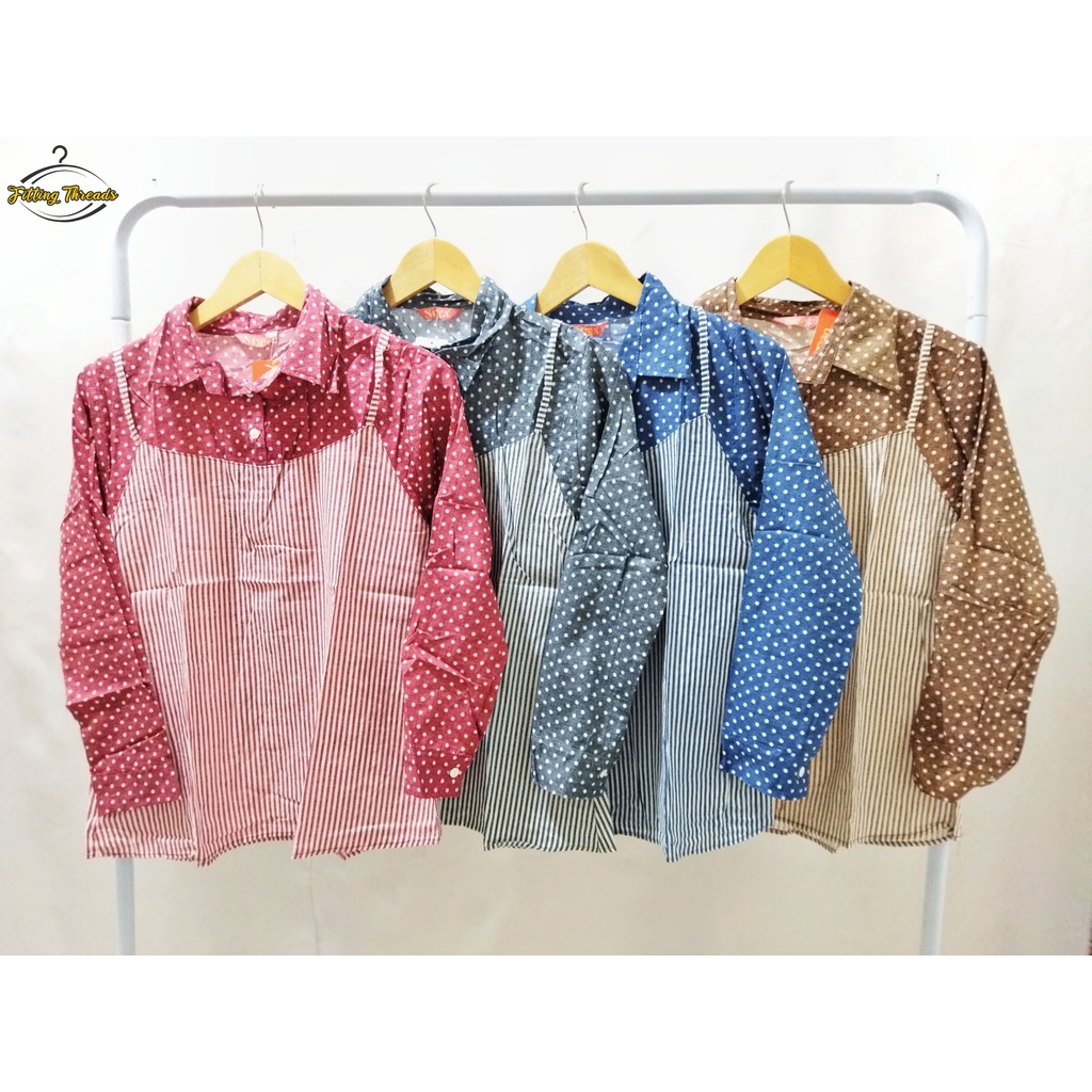 Baju Atasan Kemeja Wanita Lengan Panjang / Kemeja Remaja Cewek Motif Polkadot / Kemeja Kerja