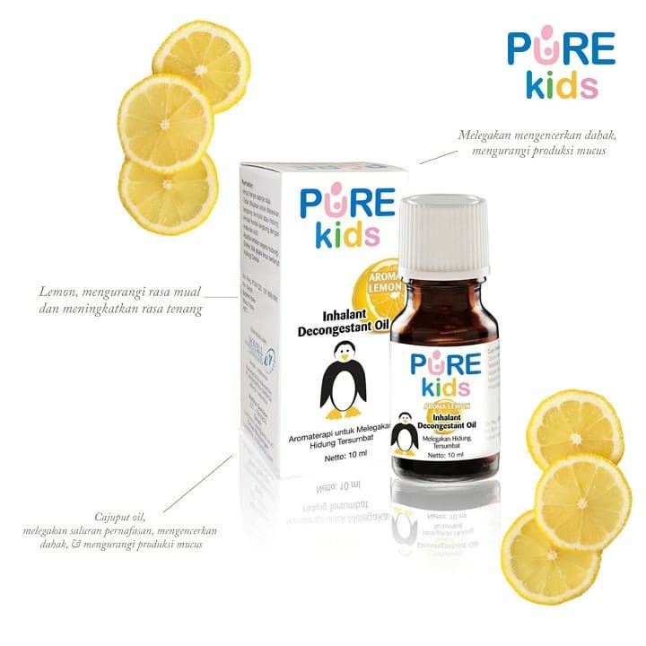 Pure Baby / Kids Inhalant Decongestant Oil LEMON 10ml Obat Hidung Tersumbat Batuk Pilek Anak NEW