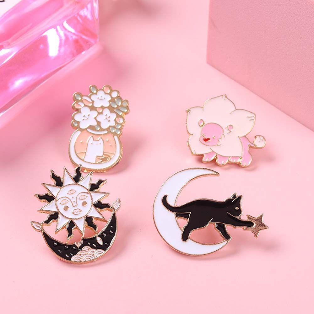 Mxbeauty Bros Kucing Mantel Untuk Wanita Perhiasan Aksesoris Bintang Enamel Bros Bunga Label Pin