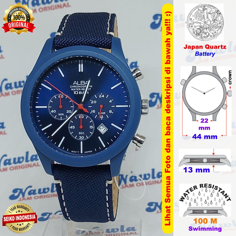 Alba Quartz AT3G27X1 Chronograph Blue Dial Nylon - Jam Tangan Pria AT3G27