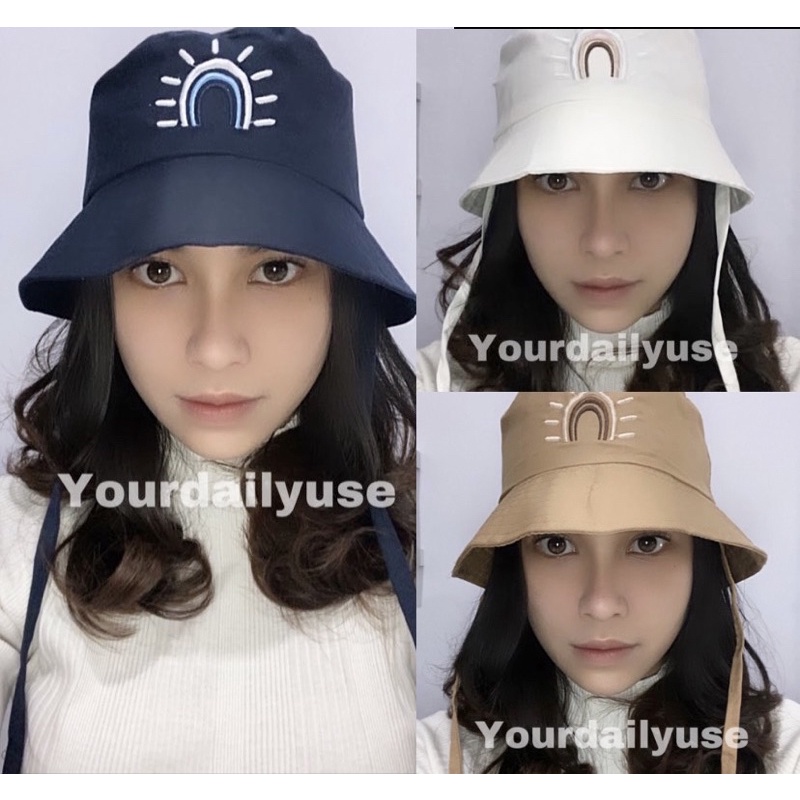 (COD) Bucket Hat Pelangi Selebgram Dewasa Topi Tali Bordir Korea Lucu Murah