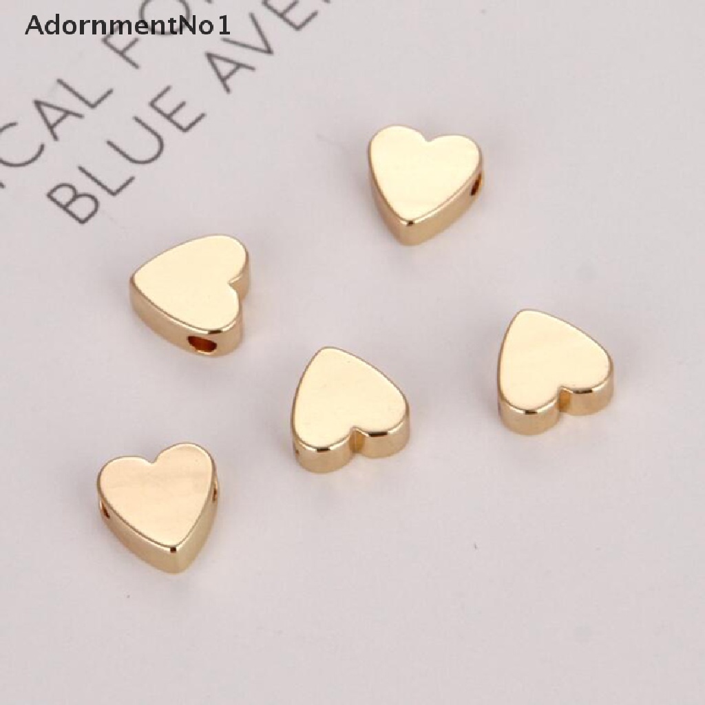 (AdornmentNo1) 70pcs Manik-Manik Bentuk Hati Warna Gold Untuk Membuat Gelang / Kalung DIY