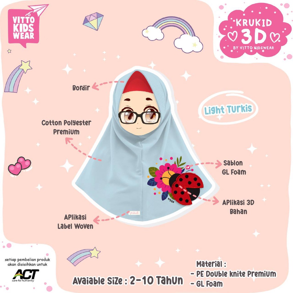 Jilbab Instan Anak Krukids 3D by Vitto