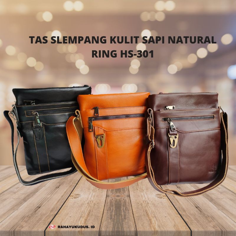 TAS SLEMPANG PRIA KULIT SAPI NATURAL HUSH PUPPIES HS-301 ORIGINAL