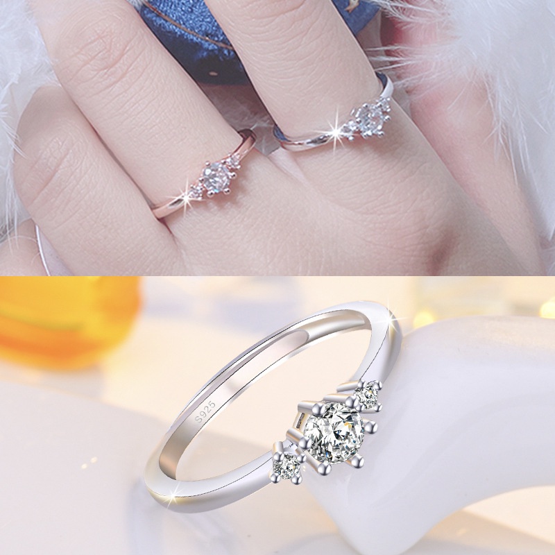 Cincin Model Terbuka Bahan 925 Silver Bentuk Mahkota Hati Aksen Cubic Zirconia Untuk Wanita