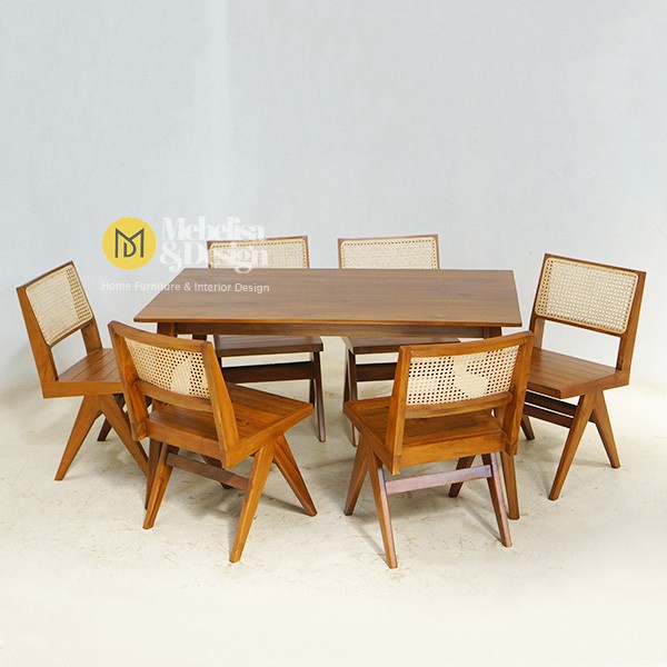 Kursi Makan Set Jati Rotan, Kursi Makan Rotan, Meja Makan Set Jati