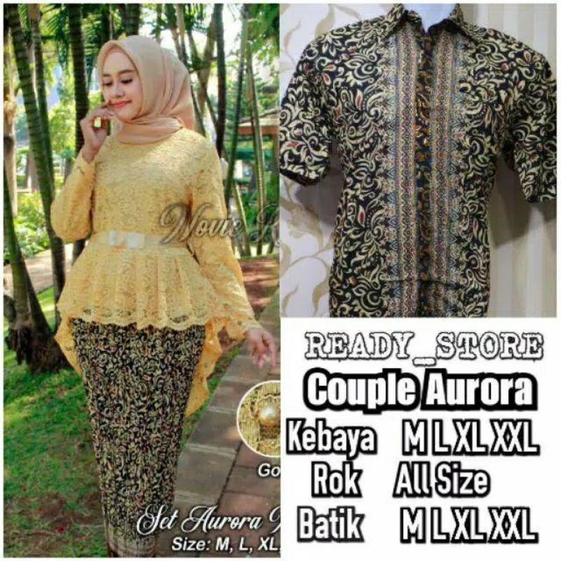 Couple Kebaya Brokat Aurora Kuning Motif Cacing Gold / Couple Modern