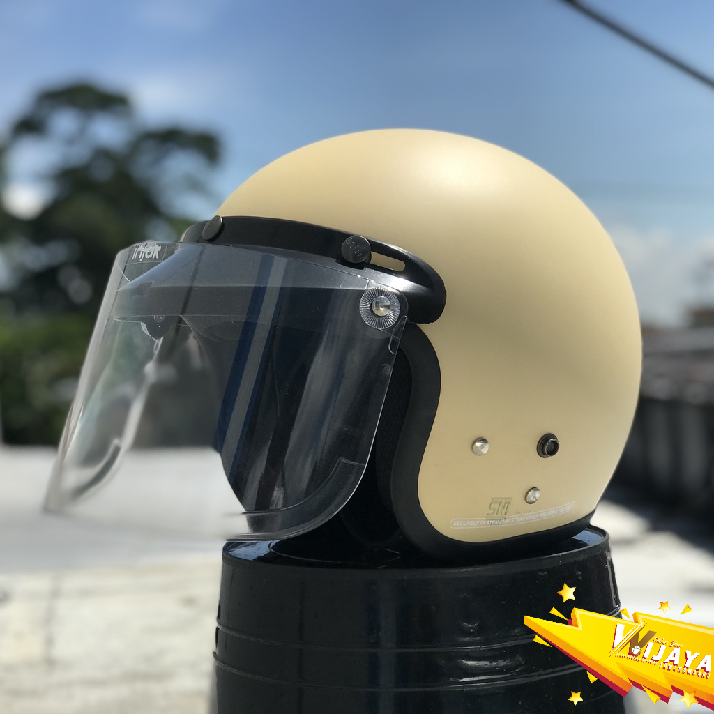 Helm bogo dewasa wanita kaca datar full leher retro SNI