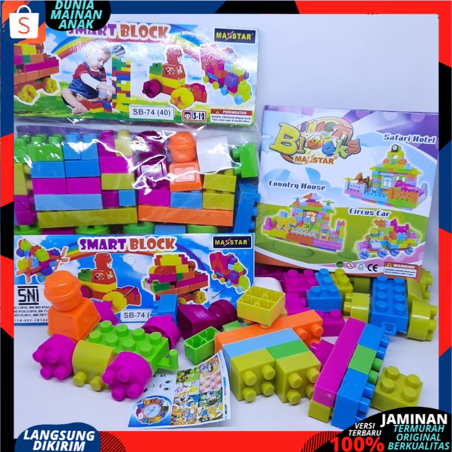 Smart Block Balok Susun 1 PACK ISI 40 PCS Mainan Anak DIY Building Block Bonus Panduan Aneka Bentuk