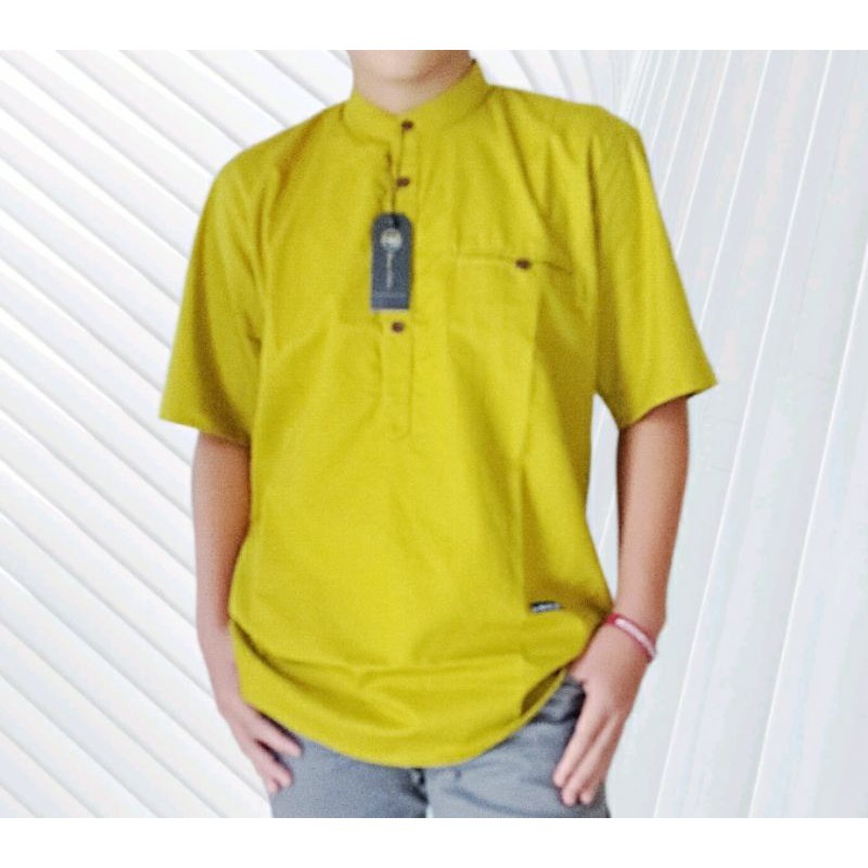 Kemeja Koko dewasa lengan pendek warna hijau lime - kemko pria lengan pendek warna hijau lemon