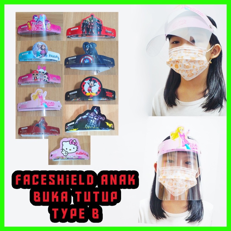 Face shield anak buka tutup / face shield karakter anak